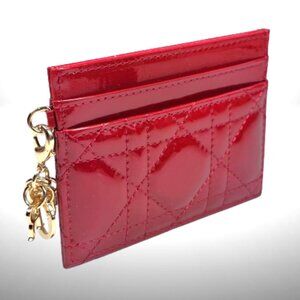 Lady Dior Freesia Card Holder  Cherry Red Patent Cannage Calfskin